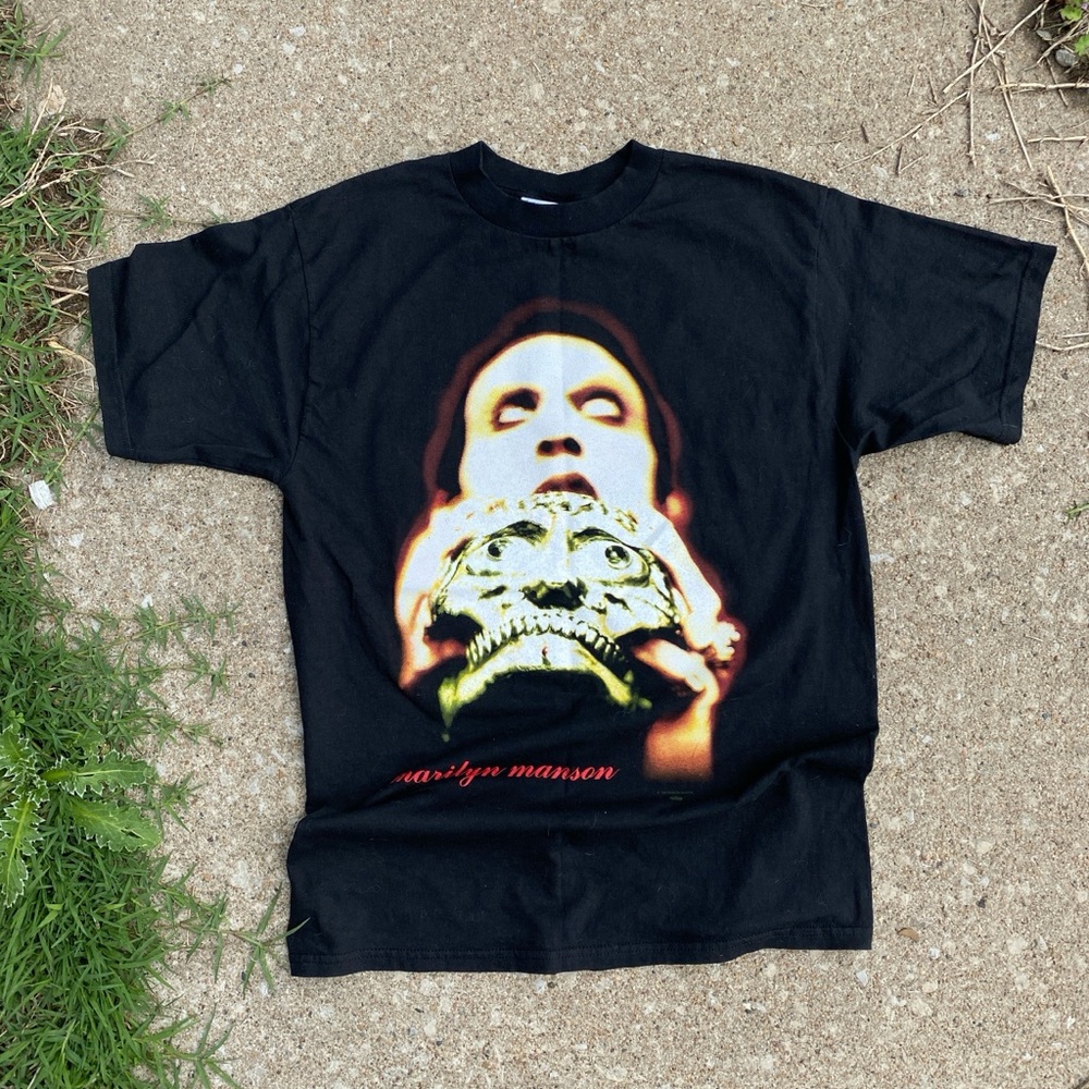 Marilyn Manson Black Graphic T-Shirt with Skull Design
